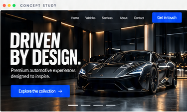Concept study: automotive showroom website featuring a black sports car