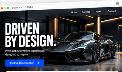 Automotive showroom concept with a black sports car in a warmly lit showroom